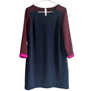 J. Crew Navy Blue Colorblock Shift Dress 2 Office Careerwear Business 3/4 Sleeve